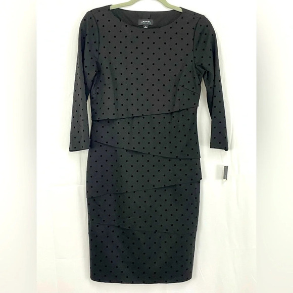 NWT $148 Tahari Women's Black Polka Dot Layered Dress Size 4 - Picture 1 of 8